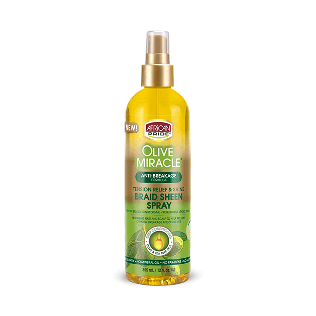 African Pride Olive Miracle Anti Breakage Formula Tension Relief And Shine Braid Sheen Spray 12oz