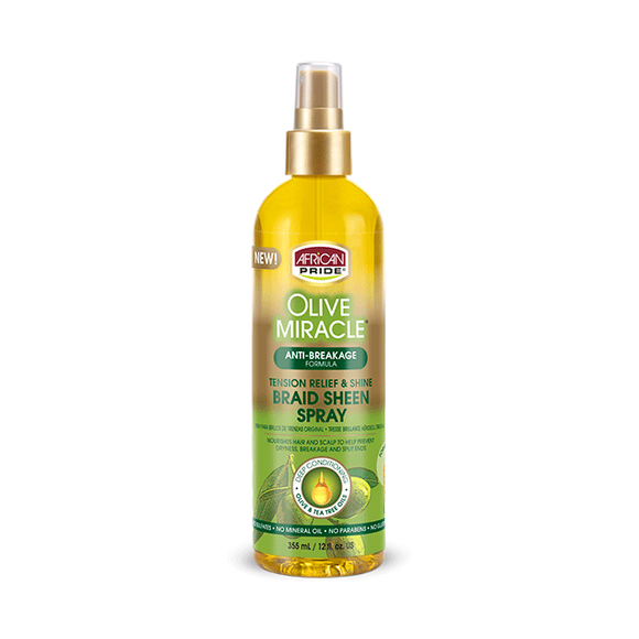 African Pride Olive Miracle Anti Breakage Formula Tension Relief And Shine Braid Sheen Spray 12oz